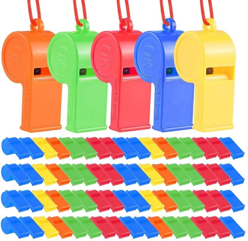 Silbato de plastico con cordon