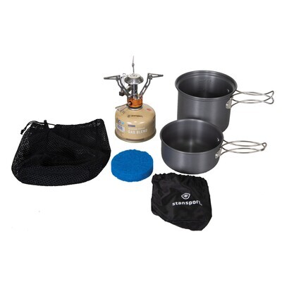 Kit de estufa con utensilios y gas butano Stansport®
