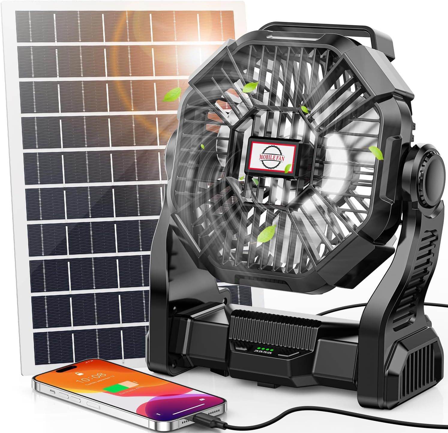 Abanico/linterna solar color NEGRO