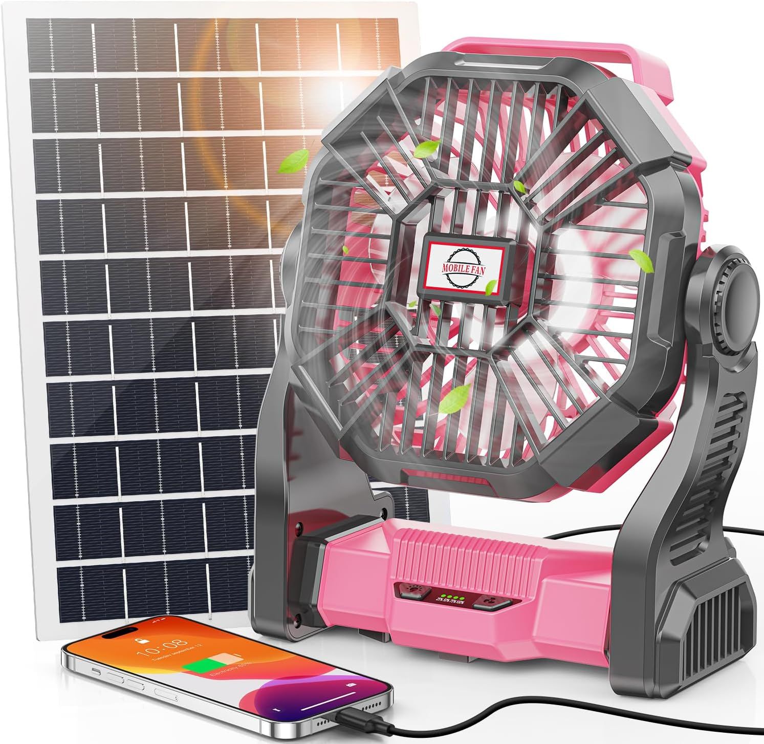 Abanico/linterna solar, color ROSA