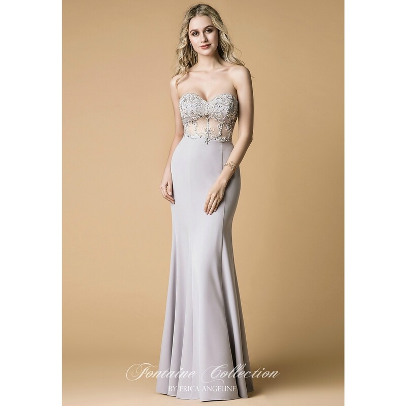 SWEETHEART ILLUSION BODICE FLOOR LENGTH DRESS WITH BEADING