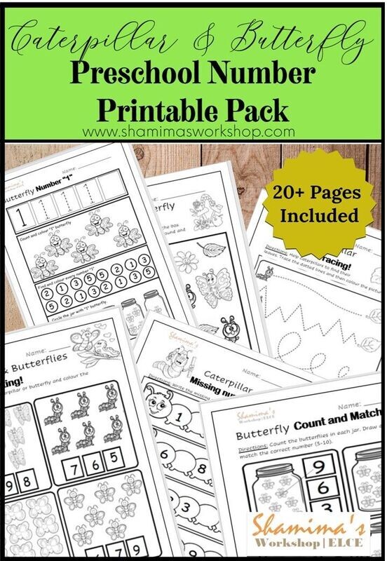 Caterpillar & Butterfly Preschool Number Printable pack