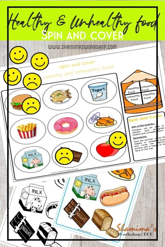 Healthy and unhealthy food spin and cover activity Healthy and unhealthy food spin and cover activity