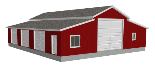 G471 Apartment Barn Style 50' x 60' - 9' Sides 14' Center Garage Plan