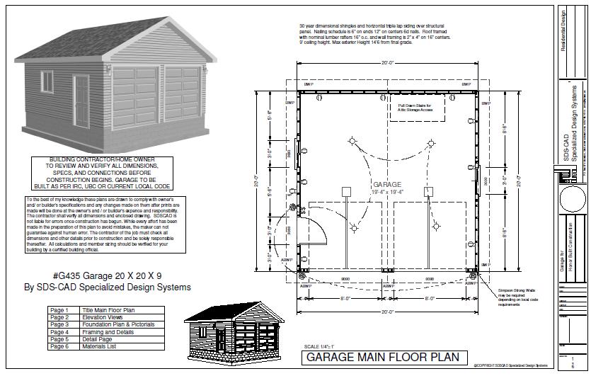 G435 Garage 20 X 20 X 9 Plan
