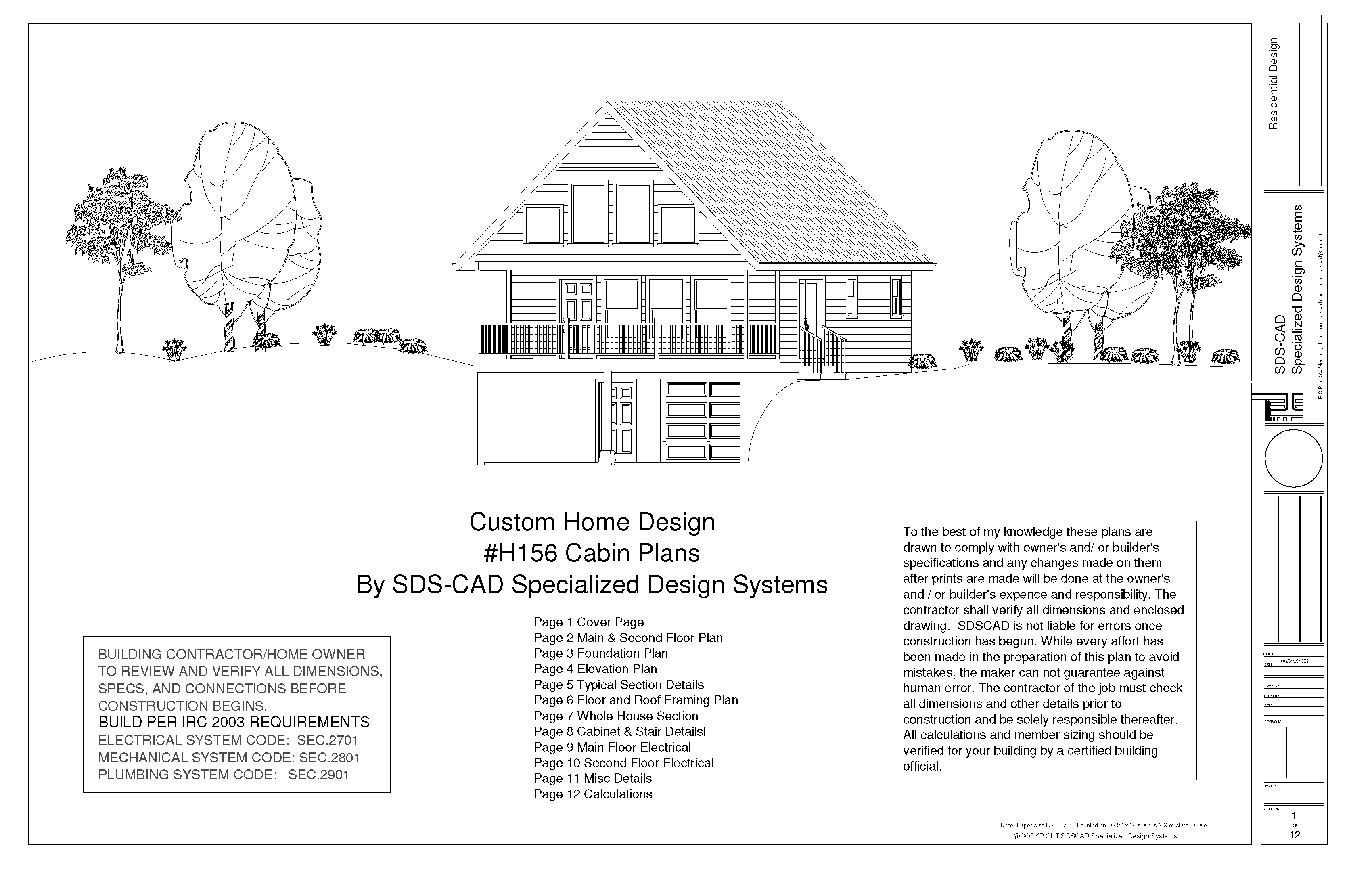 H156 24 x 32 Cabin Plans with PDF and DWG