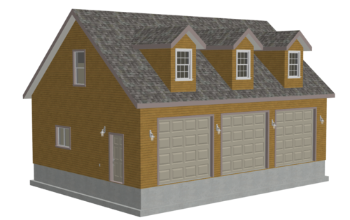 G532 30 x 40 x 10' - 3 car Cape Cod dormer garage plans with bonus room DWG and PDF