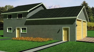 G377 30' x 29' x 12' and 30' x 21' x 8' Garage with Apartment Plan