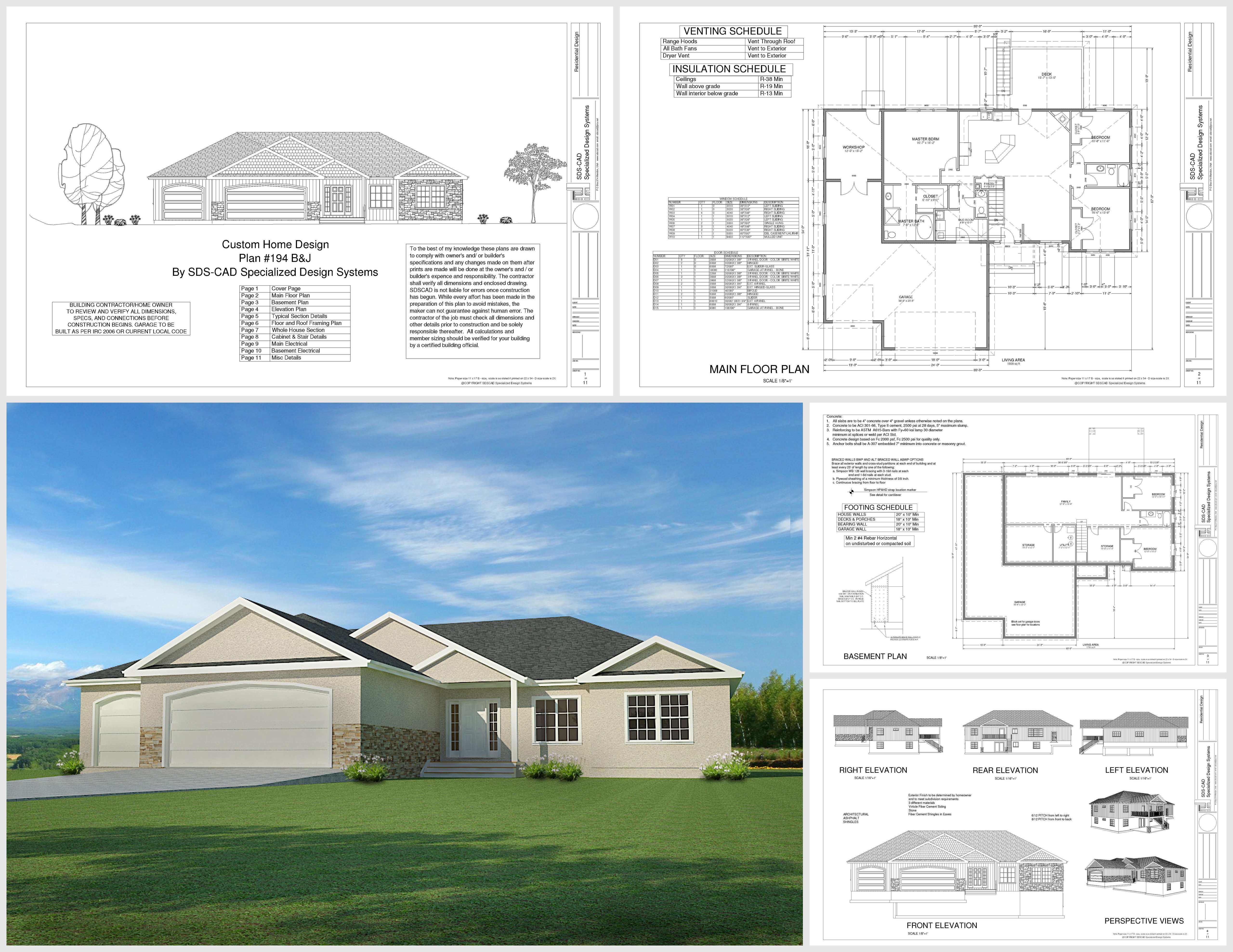 House Plan #H194 1668 Sq ft 3 bedroom 2 bath on main pdf and dwg