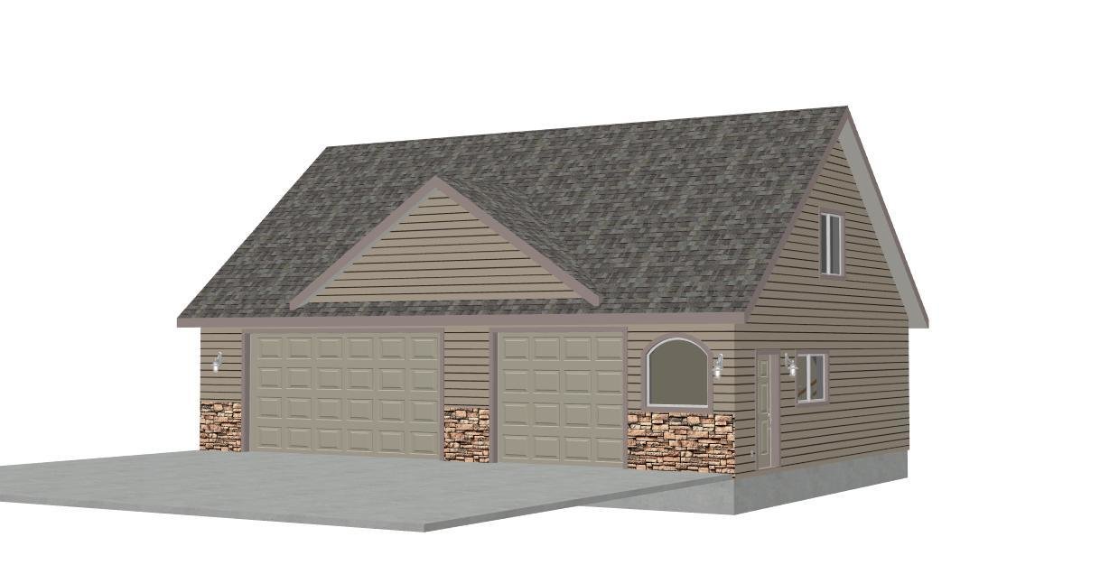 #G424 40'x30' x 9' detached garage plans with bonus room in PDF and DWG