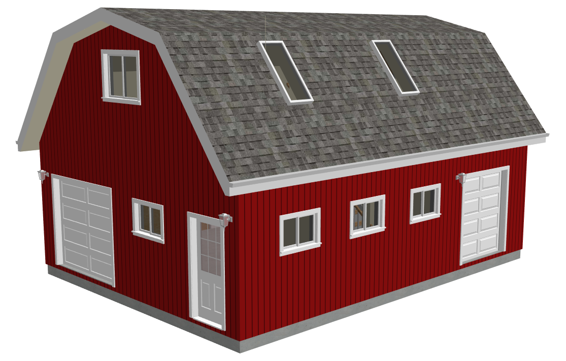 #G551 24’ x 32’ x 10’ Gambrel Barn Plans With Loft in PDF and DWG