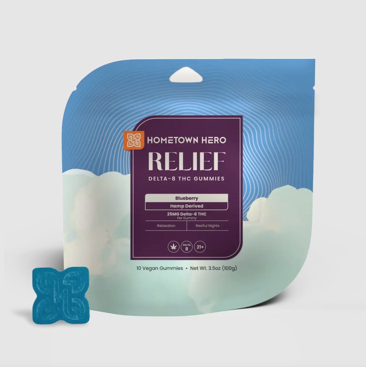 Hometown Hero Relief Gummy, Flavors: Blueberry, Type: Reg