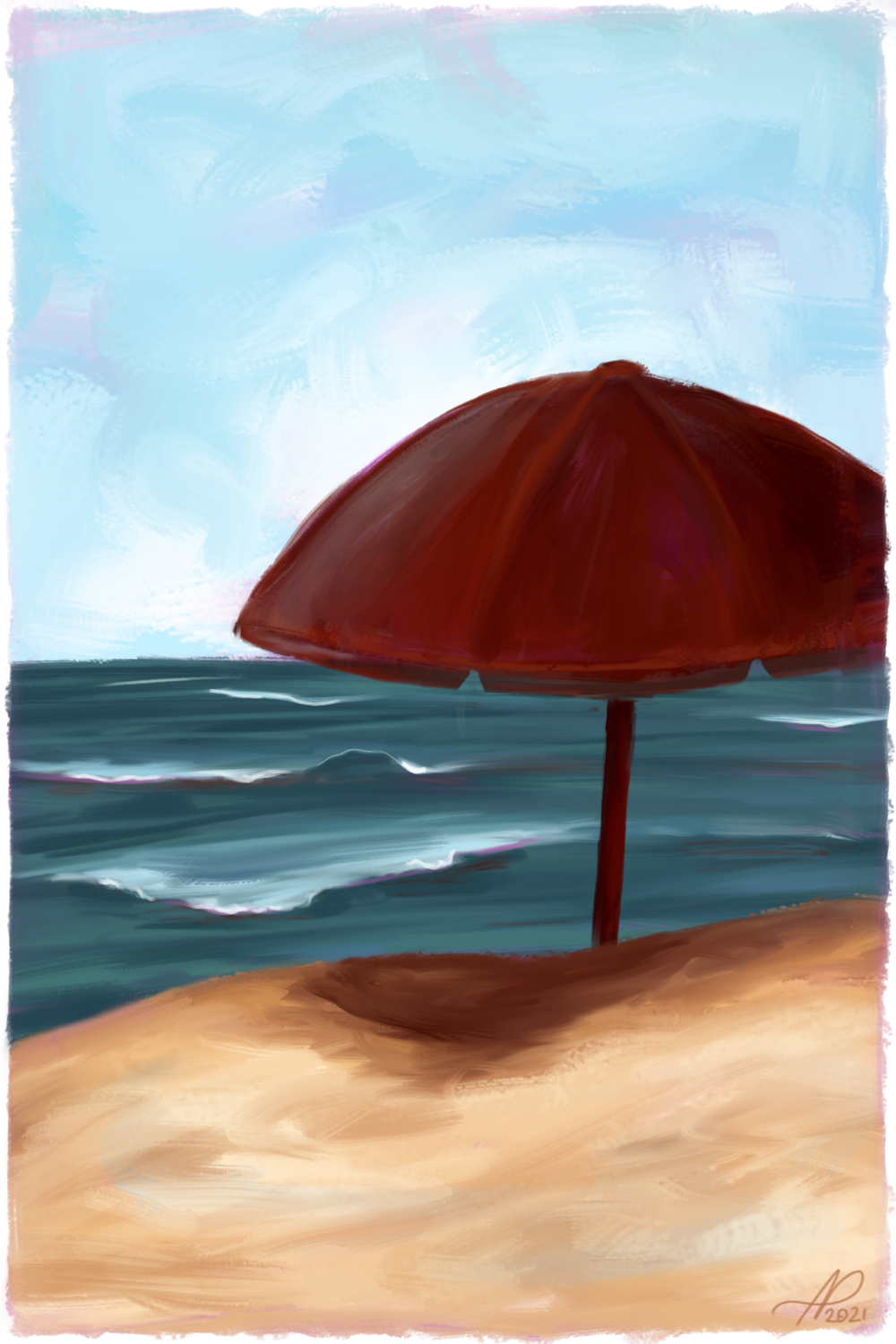 Red Umbrella on the Beach