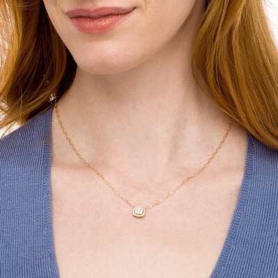 1/3 CT. T.W. Composite Cushion Diamond Necklace in 10K Gold