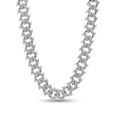 Men&#39;s 9 CT. T.W. Diamond Spiked Curb Chain Necklace in 10K White Gold - 22&quot;