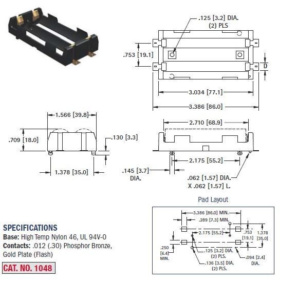 Battery Holder for 2 cell 18650