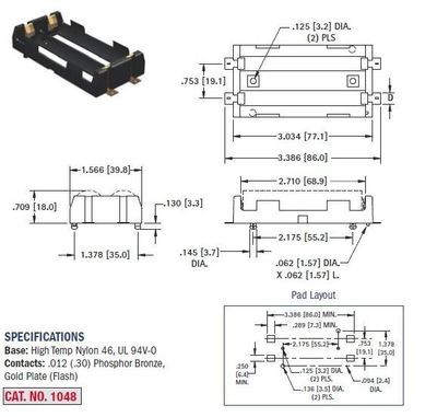 Battery Holder for 2 cell 18650