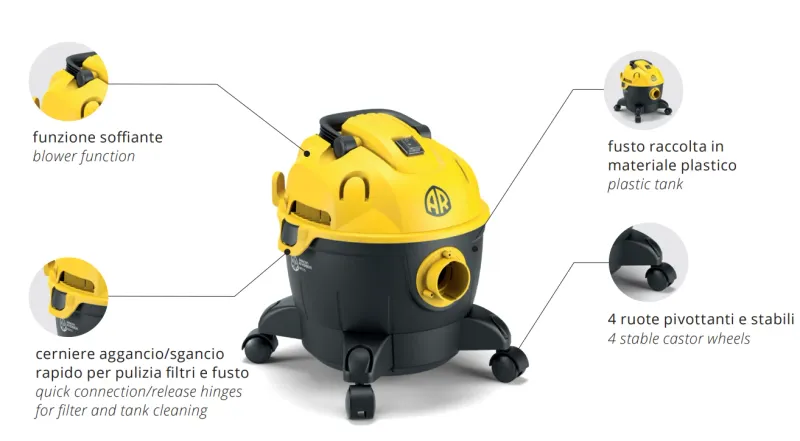 Annovi & Reverberi Blue Clean WD15 – Aspirapolvere e Aspiraliquidi Professionale