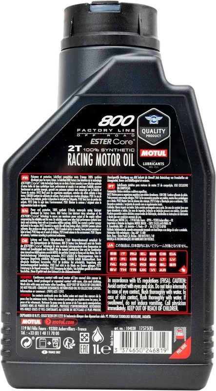 Motul 800 2T Off Road – Olio Motore 2 Tempi 100% Sintetico Ester Core – 1 Litro