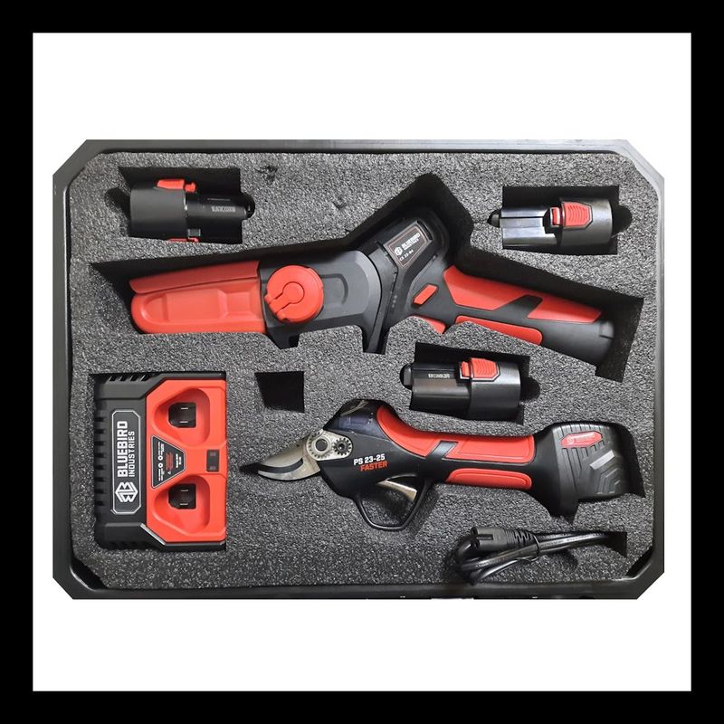 Kit Blue Bird PS 23-25 FASTER + CS 22-04 – Forbice e Potatore a batteria con 3 batterie