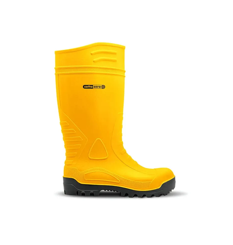 Stivale Antinfortunistico PVC Giallo S5 al Ginocchio – Puntale e Lamina in Acciaio, Suola Nera Antiscivolo SR