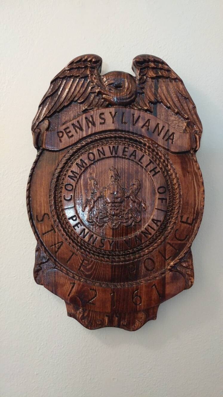 3D V CARVED - Personalized Pennsylvania State Trooper Police Badge V Carved Wood Sign