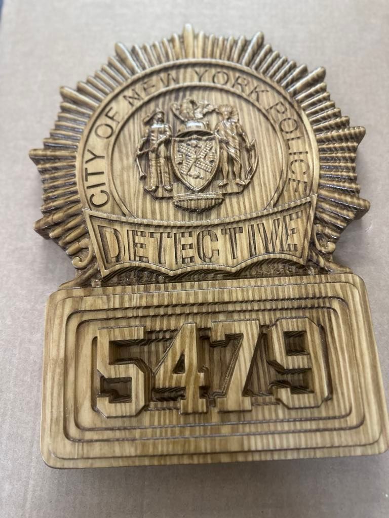 Custom NYPD Detective Badge 3D V Carved Wood Sign