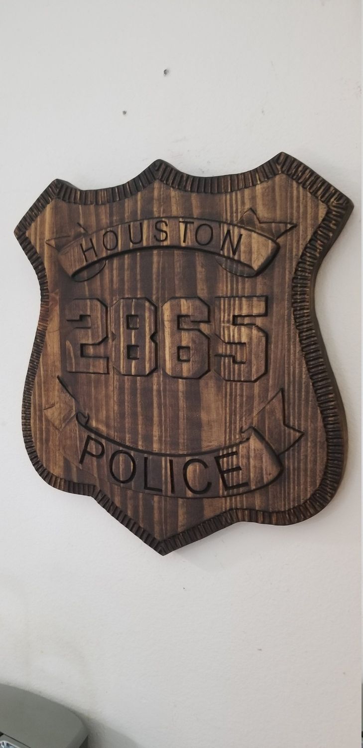 Custom Personalized Houston Police Badge  - Personalized Badge 3D V Carved Wood Sign