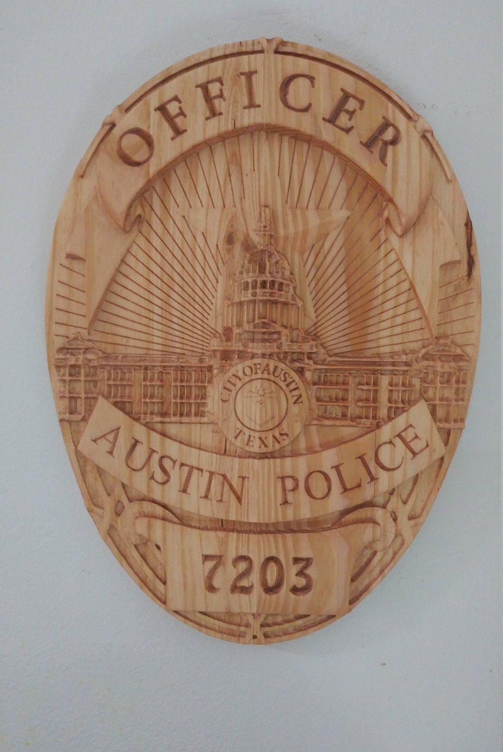 Austin Texas Police Badge - 3D V CARVED - Personalized Police Badge V Carved Wood Sign