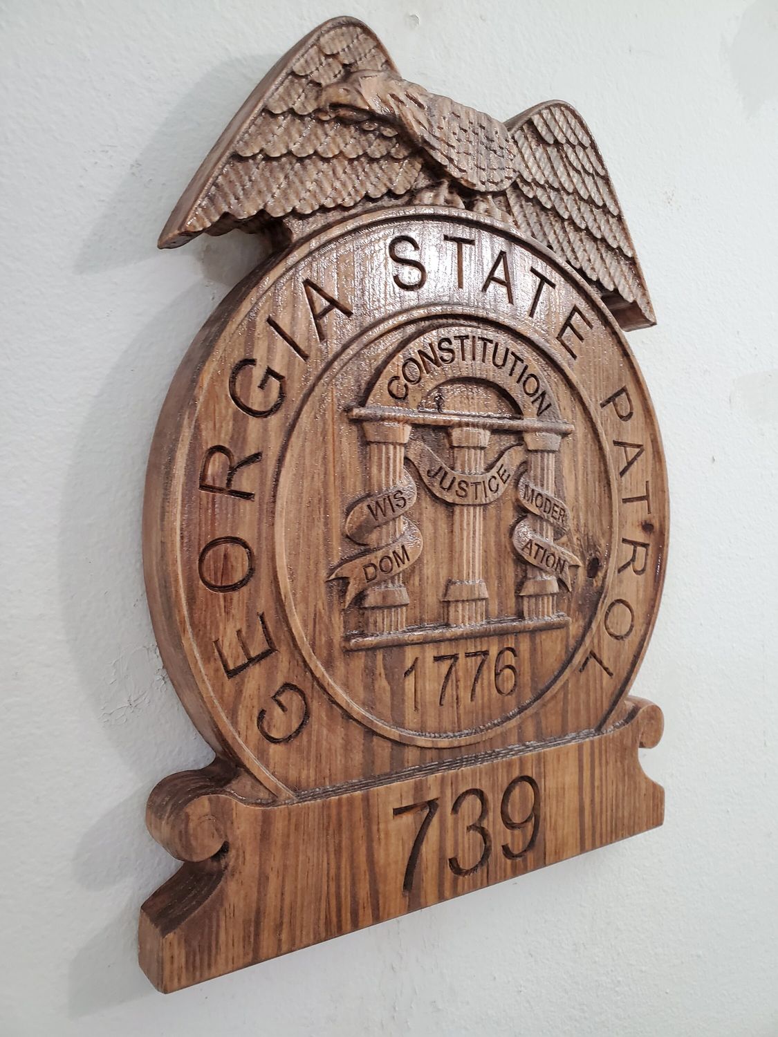 3D V CARVED - Personalized Georgia State Trooper Police Badge V Carved Wood Sign
