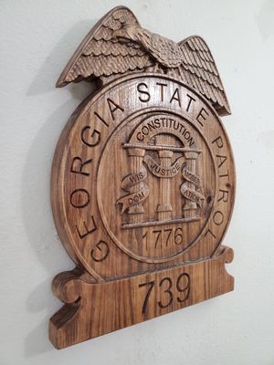 3D V CARVED - Personalized Georgia State Trooper Police Badge V Carved Wood Sign
