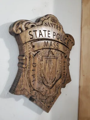 3D V CARVED - Personalized Massachusetts State Trooper Police Badge V Carved Wood Sign