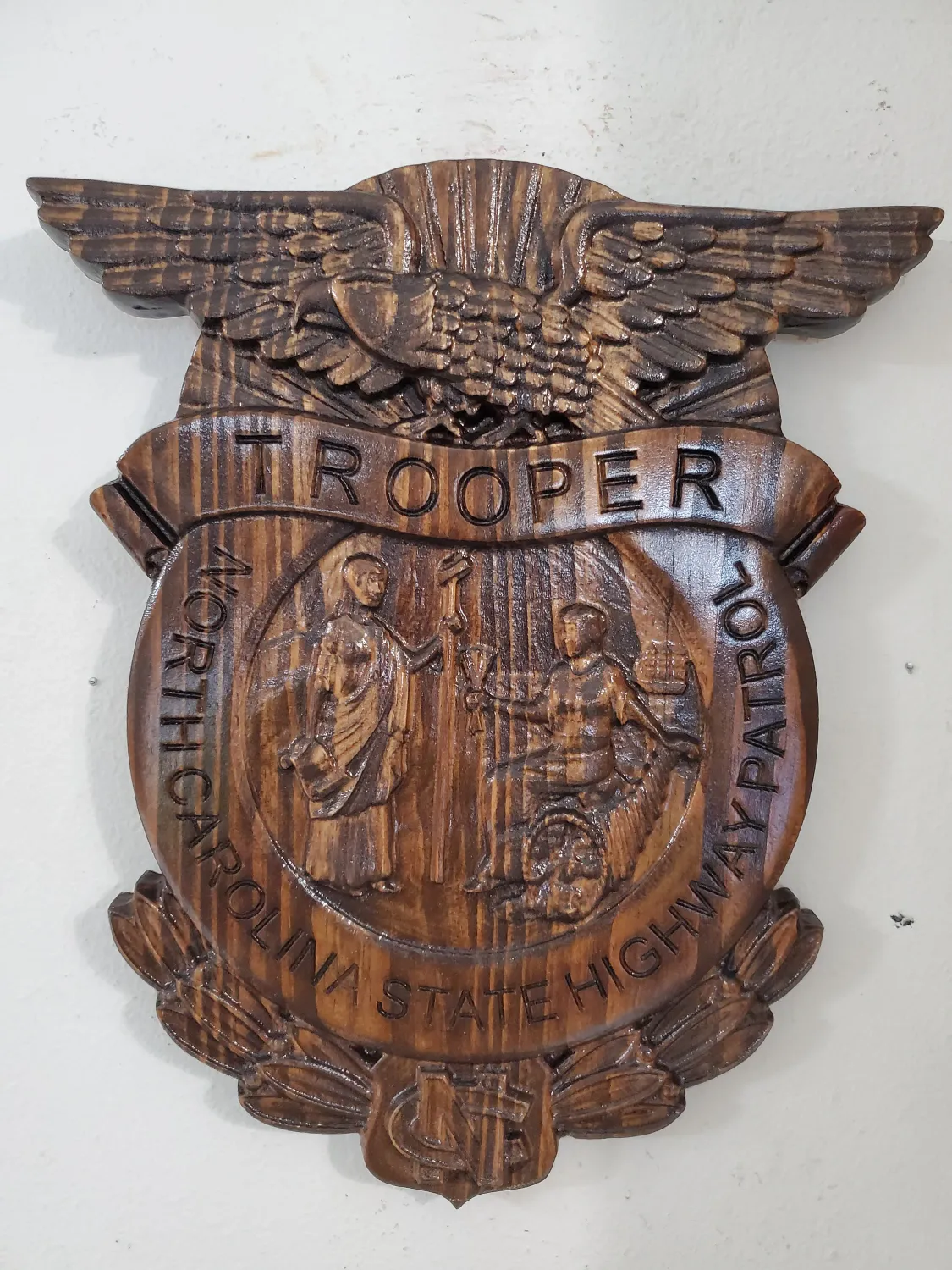 3D V CARVED - Personalized North Carolina State Trooper Police Badge V Carved Wood Sign