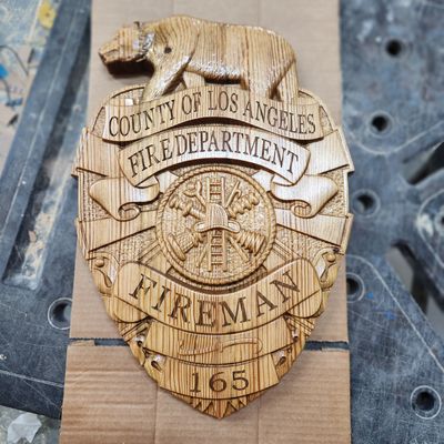 3D V CARVED Personalized LA Los Angeles County Fire Dept Badge Wood Sign