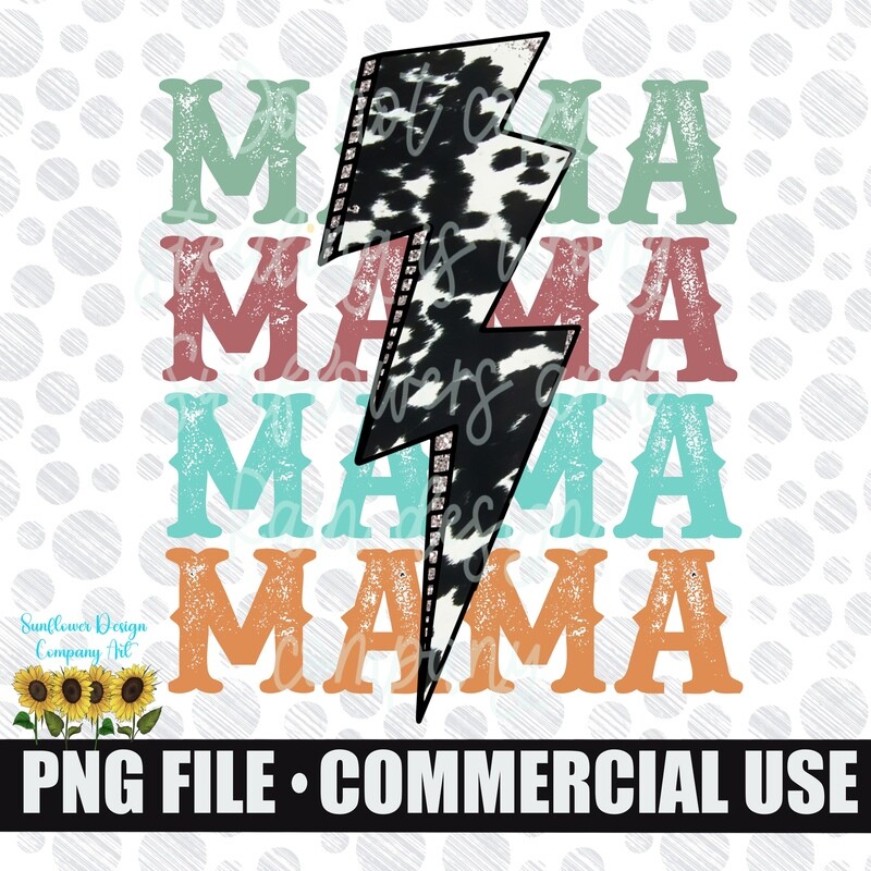 Digital Png File Mama Stacked Distressed Cowprint and glitter, Bolt Printable Iron On T-Shirt Sublimation Design INSTANT DOWNLOAD