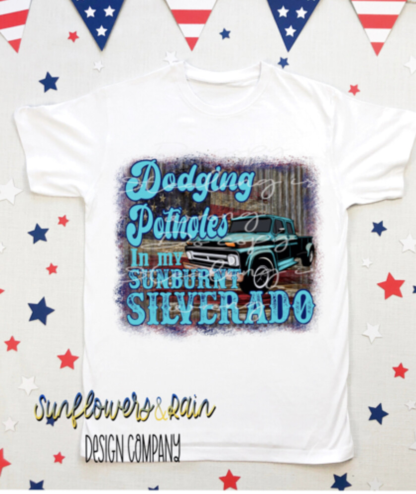Dodging potholes in my Silverado. Country and western png file for sublimation design T-shirts. Digital download. Sublimation print.