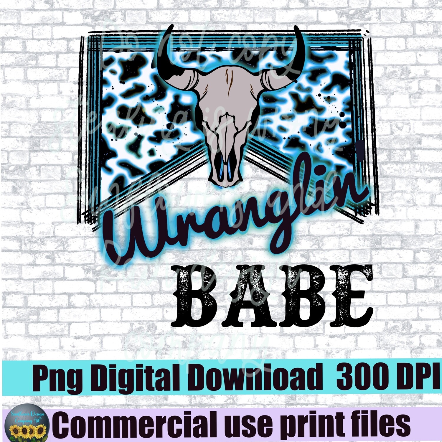 Digital Wranglin Babe PNG with Cow  Print | Retro letters watercolor  Cool grunge Marlboro Sublimation Design | Printable Transfe