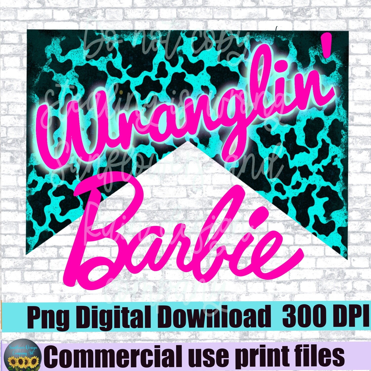 Digital Wranglin Barbie PNG with Cow  Print | Retro letters watercolor  Cool grunge Marlboro Sublimation Design | Printable Transfe