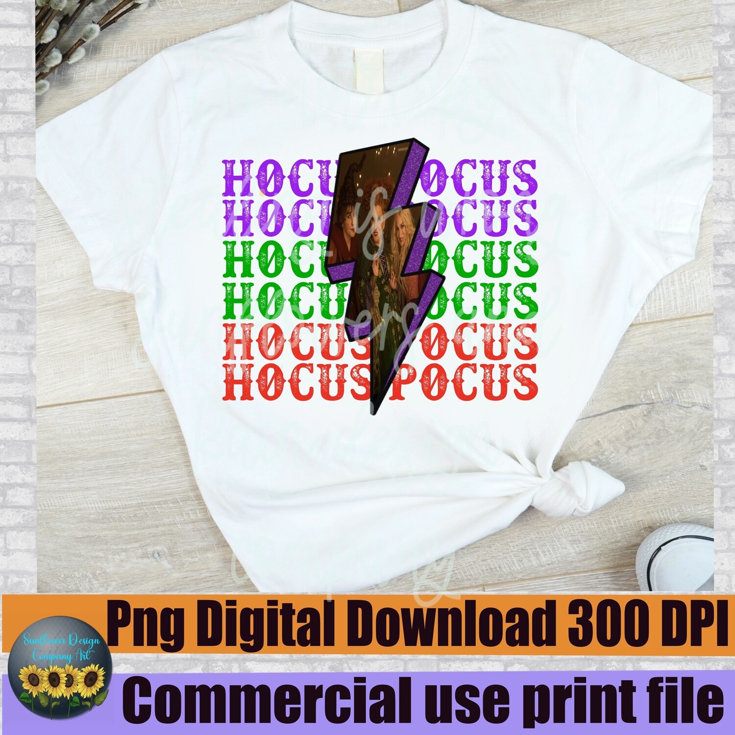Hocus Pocus stacked retro words. Lightning bolt Sanderson sisters. Png file for sublimation T-shirts. Digital download. Ready to print
