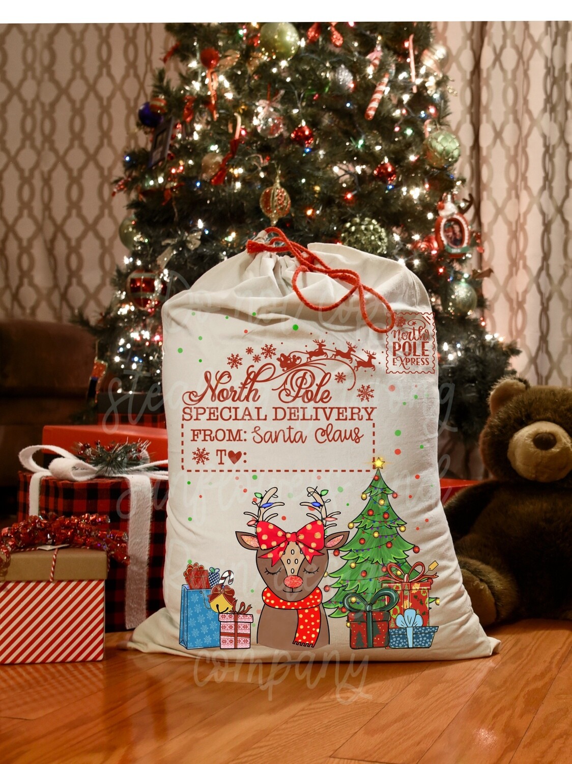Deer Santa sack. Custom name space.