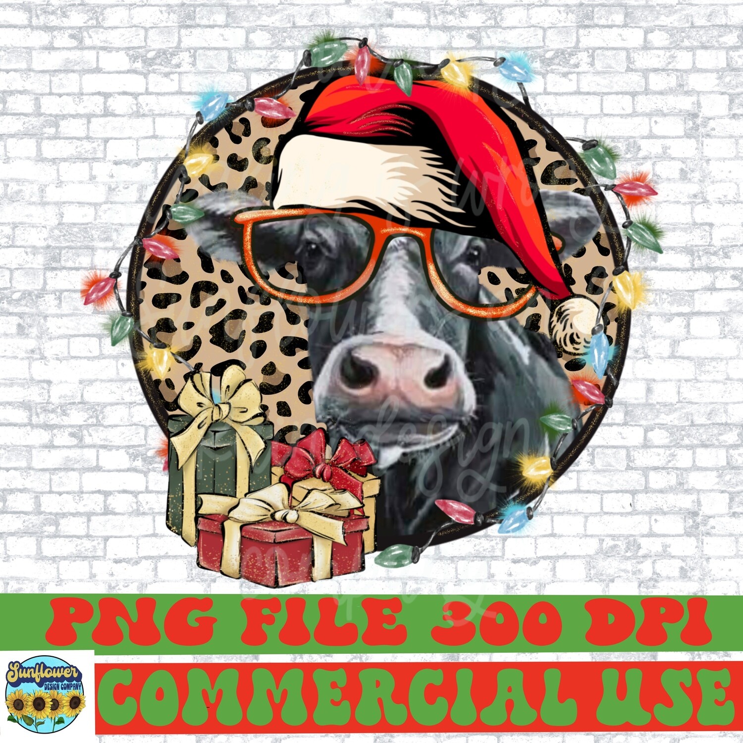 Leopard print Christmas cow png file for sublimation shirts