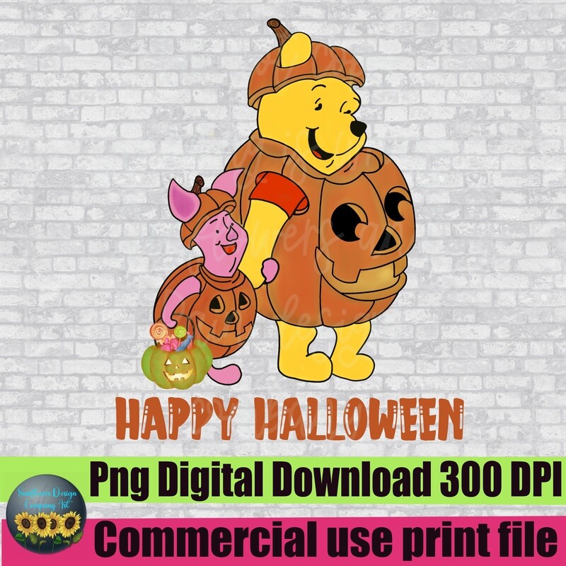 Winnie The Pooh Halloween and Friend  Png File | Winnie The Pooh Fall Halloween Png File | Winnie The Boo Digital File |Winnie The