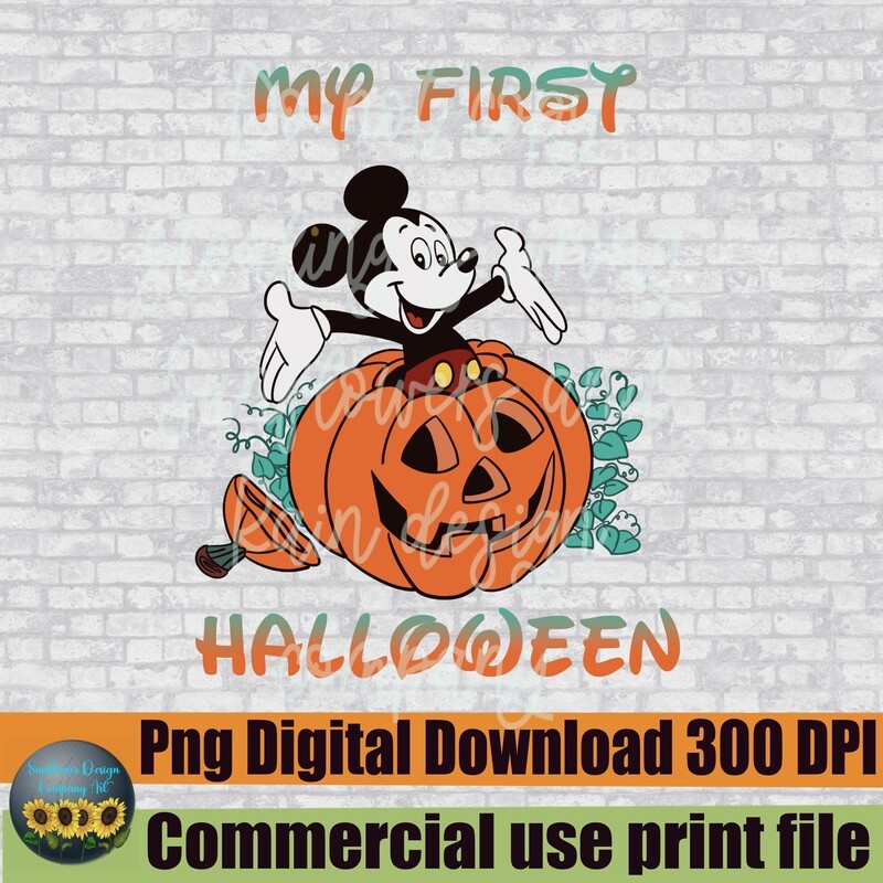 My first Halloween png. DigitalHalloween Png  Love Mickey Png. Magical castle.  clipart Download sublimation design png file for T-shirts