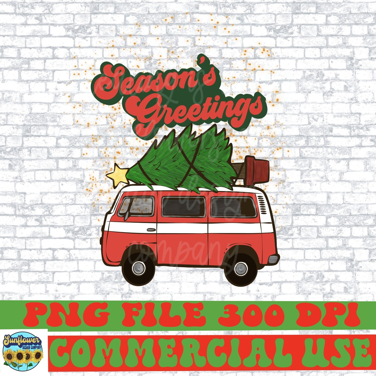 Seasons greetings retro bus png file