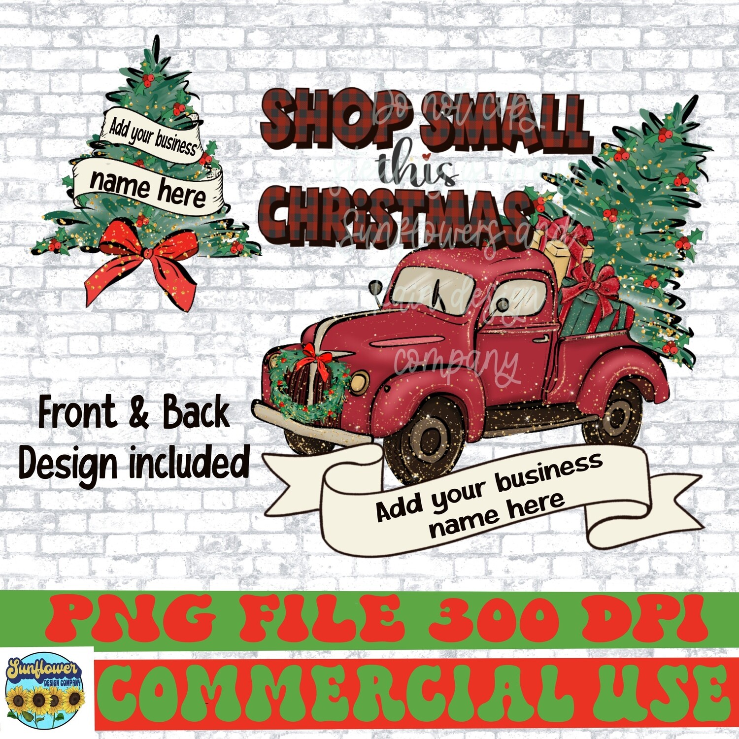 small business Christmas design. Front and back design. Add your own business name to customize