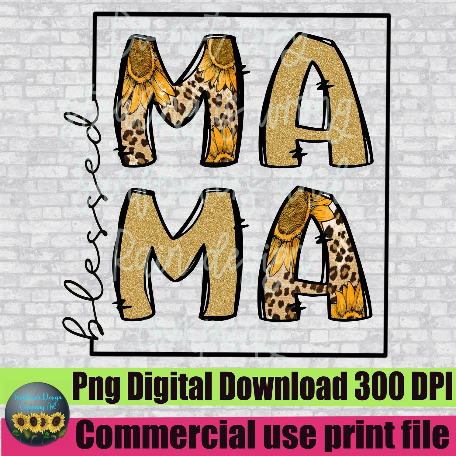 Blessed mama png. Sunflowers png.  Doodle letters png. Fall png. Png file for sublimation T-shirts.