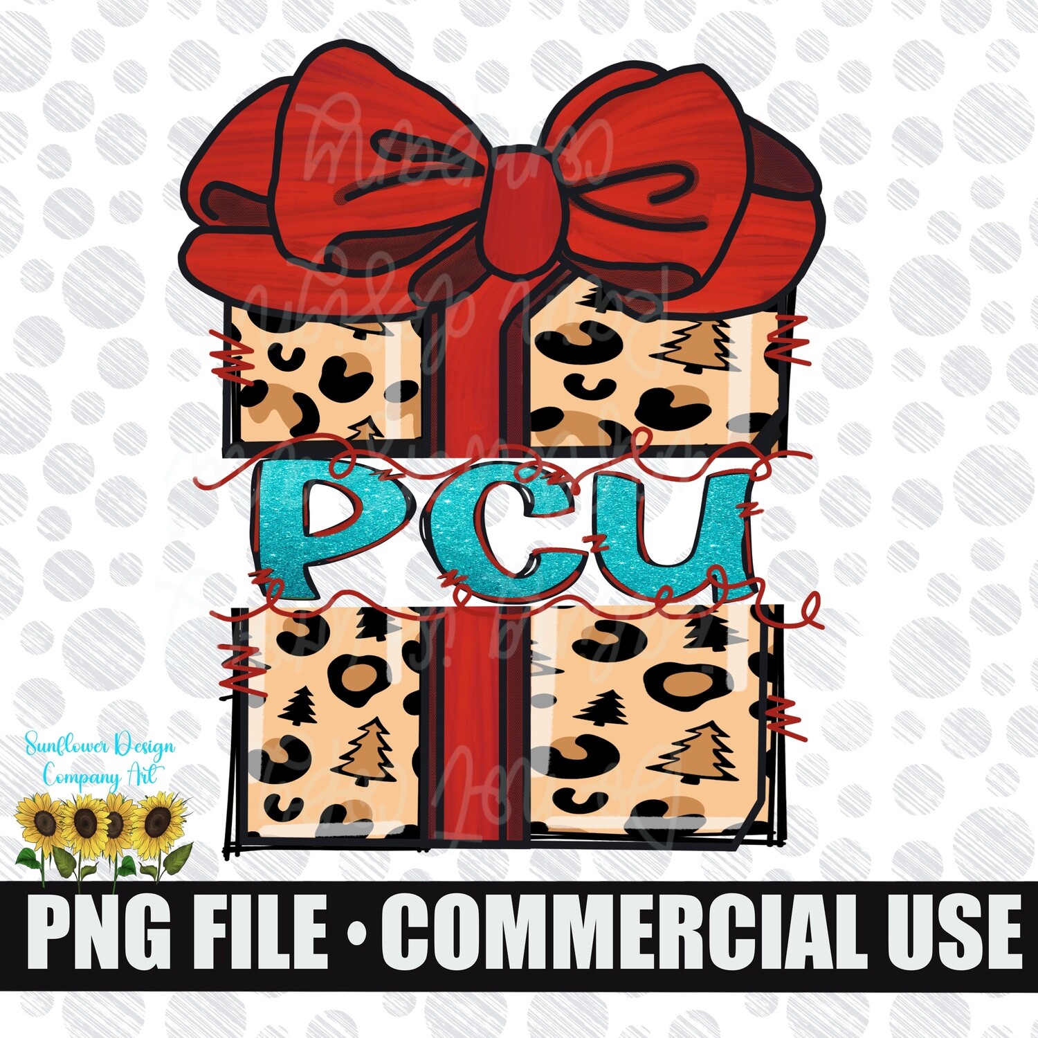 PCU leopard print Christmas present png file for sublimation shirts