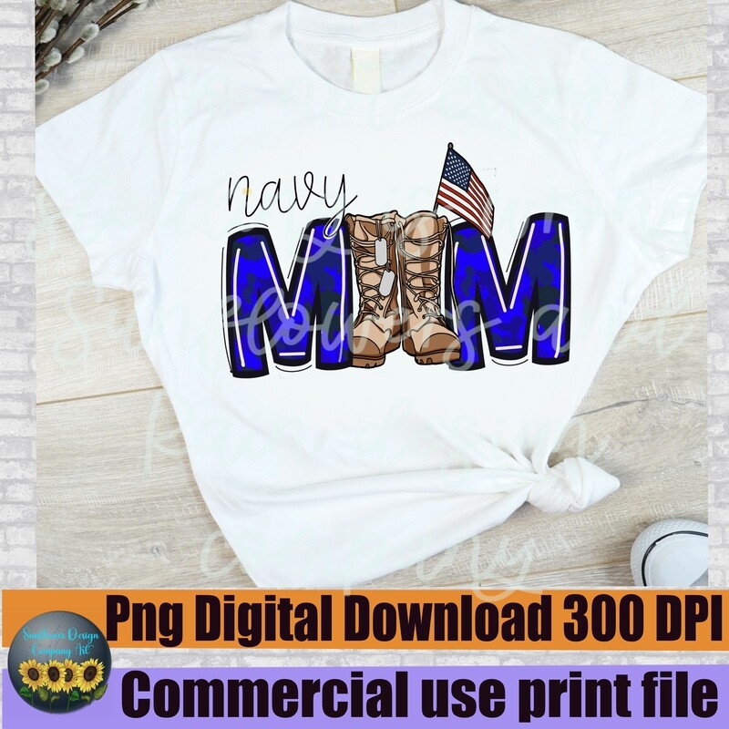 Navy mom png file for sublimation T-shirts. Digital download. Support our troops. Patriotic sublimation designs. American flag png