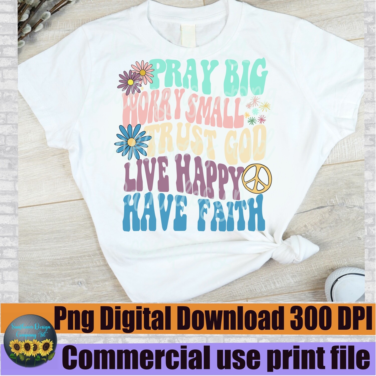 Pray big wavy retro font. 70s vintage boho colors. Religious , Jesus loving, png file for sublimation design shirts. Digital download