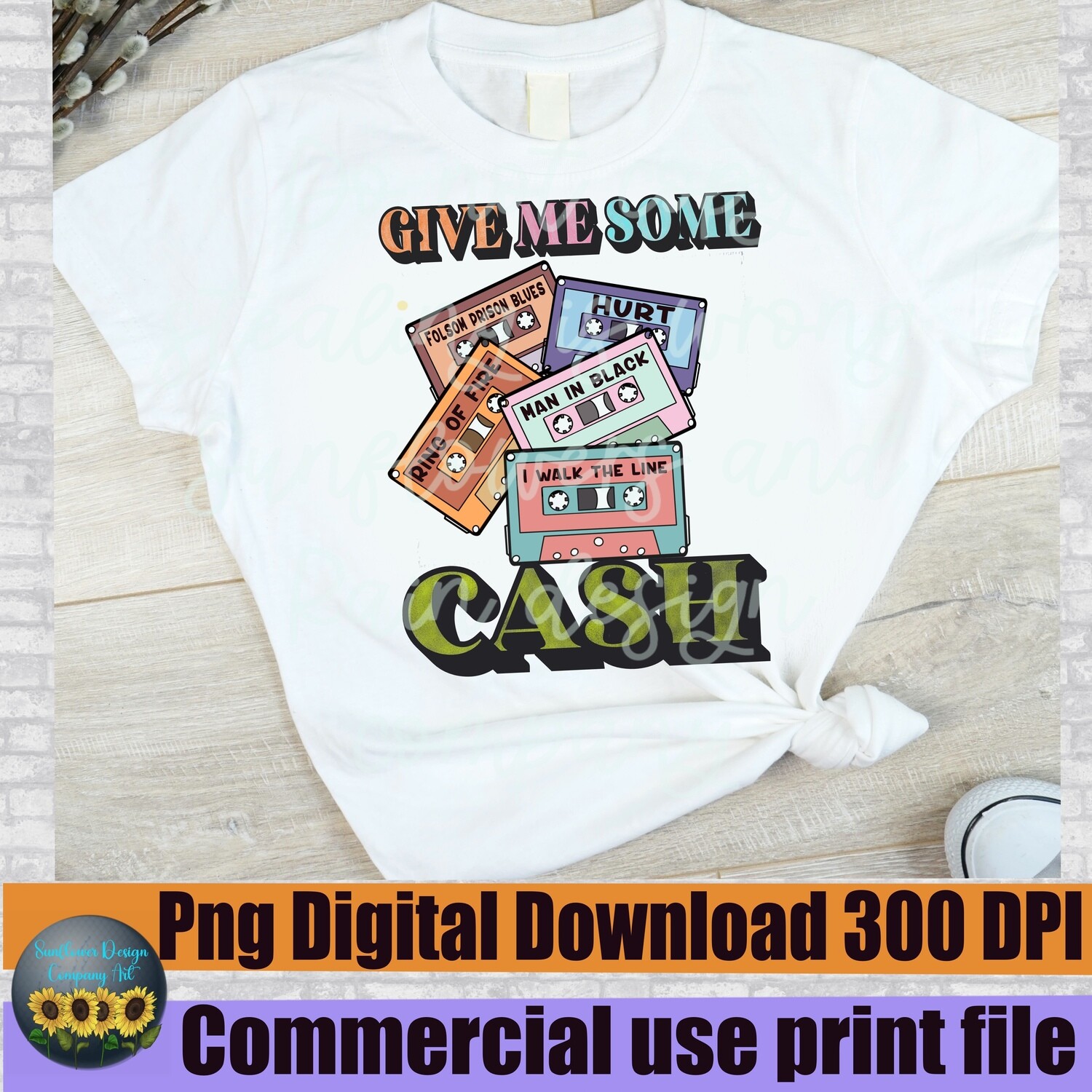 I want some cash. Retro country and western cassette tape’s. Png design file for sublimation T-shirts. Digital download